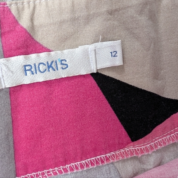 Ricki's Pink, Black & White Abstract Geometric A-Line Cotton Mini Skirt Size 12 - Picture 5 of 9
